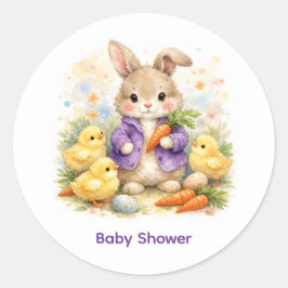 Påskharen Lila Jacka Baby Shower Runt Klistermärke