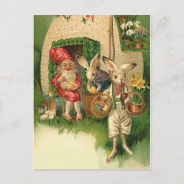 Påskharen Målade Färgade Ägg Blomma Gnome Helg Vykort (Framsida)