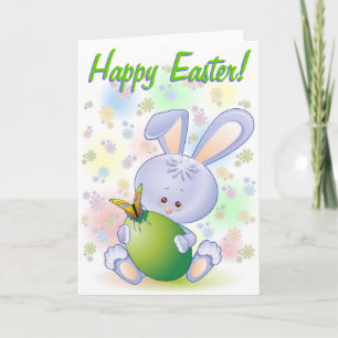 Påskharen med ägg och blommor helgkort