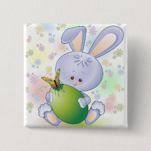 Påskharen med ägg och blommor knapp