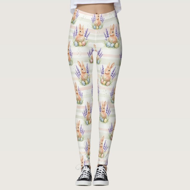 Påskharen med ägg Vår Pastell Mönster (10) Leggings (Framsida)