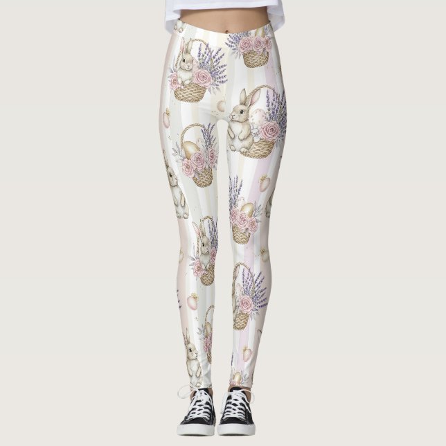 Påskharen med ägg Vår Pastell Mönster (11) Leggings (Framsida)