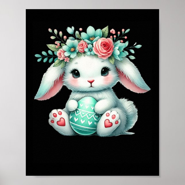 Påskharen med blomkrona flickor kvinnor floral  poster (Framsidan)