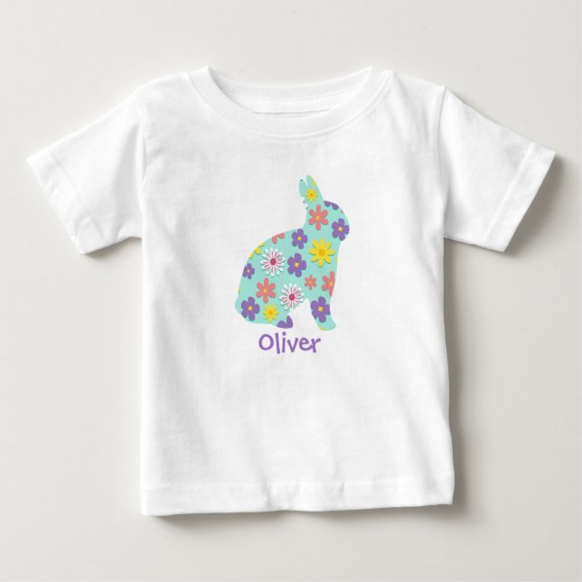 Påskharen med blommönster och eget namn T-Shirt (Framsida)