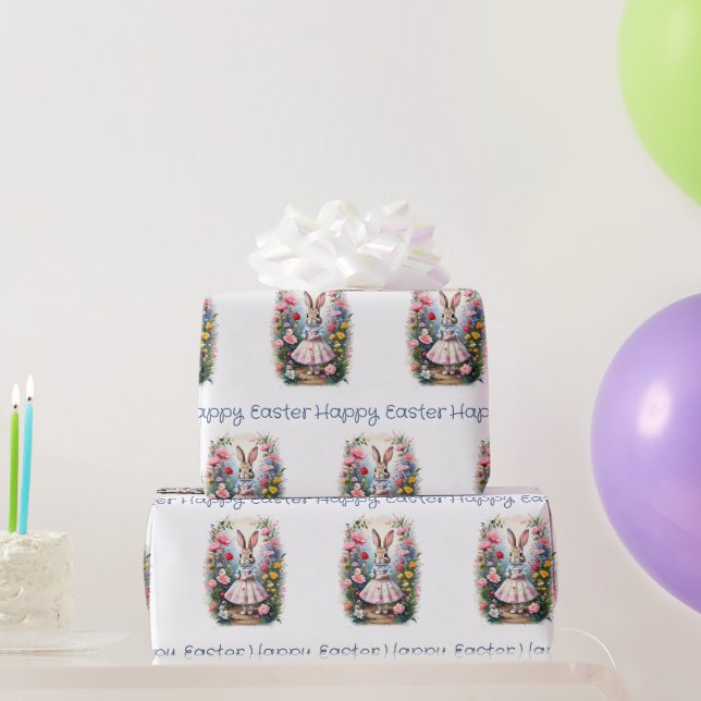 Påskharen med blommor God påsk Presentpapper (Festgåvor)