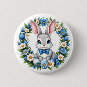 Påskharen med blommor knapp