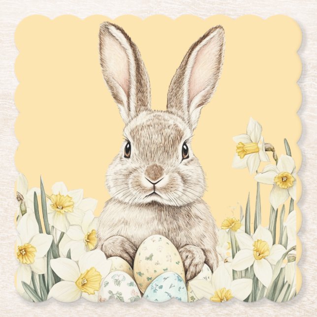 Påskharen med blommor och påskägg underlägg papper (Framsida)