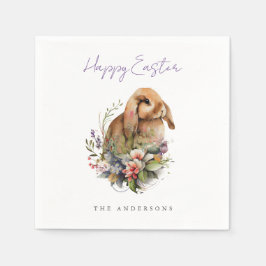 Påskharen med blommor pappersservett