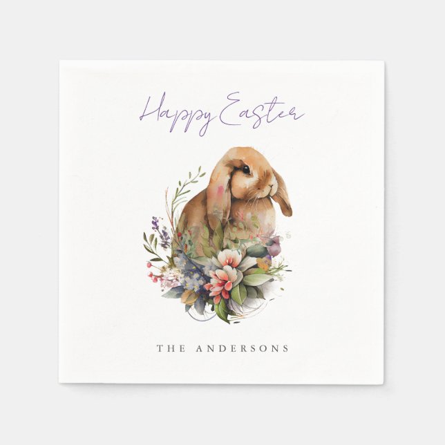 Påskharen med blommor pappersservett (Framsidan)