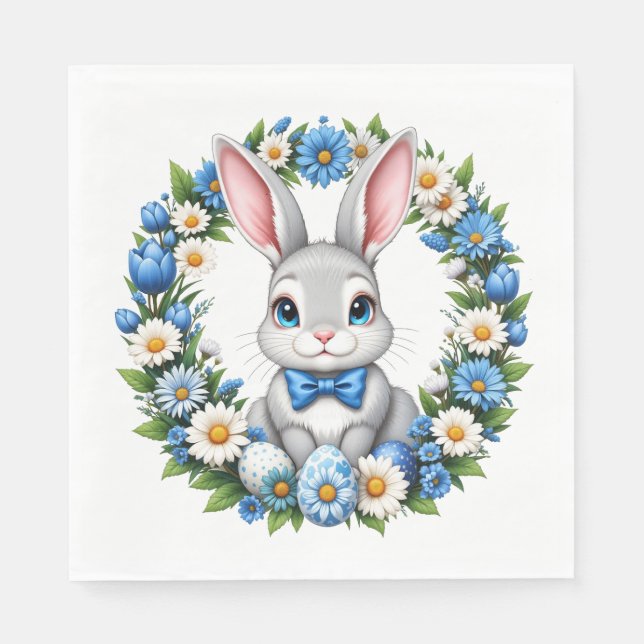 Påskharen med blommor  pappersservett (Framsidan)