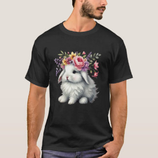 Påskharen med blomsterkrans söta flickor W T Shirt
