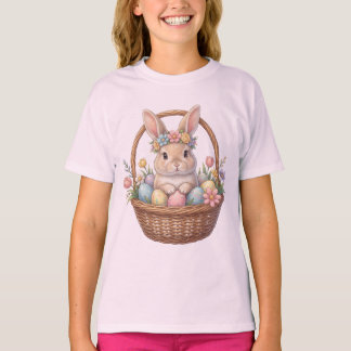 Påskharen med blomsterkrone i korg med ägg t shirt