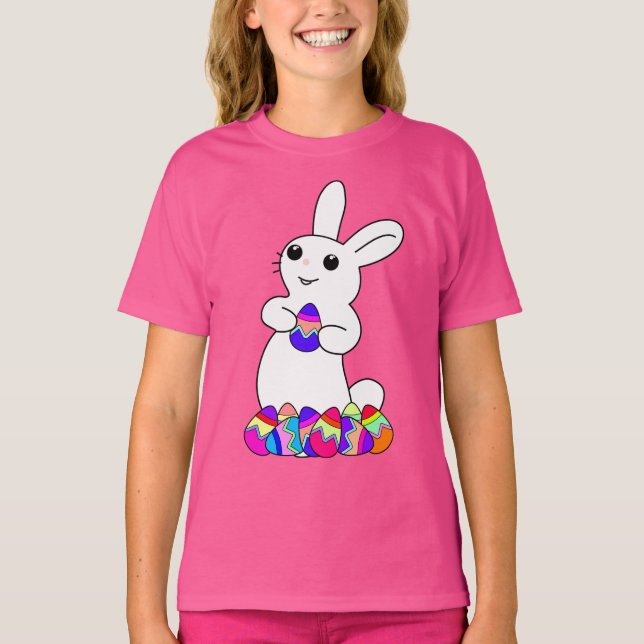 Påskharen med färgade ägg t shirt (Framsida)