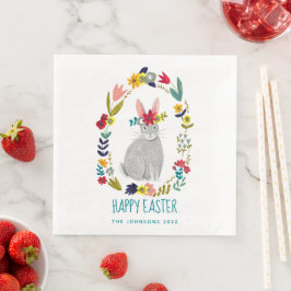 Påskharen med färgglade blommor pappersservett
