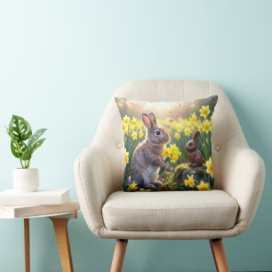 Påskharen med narcisser kudde