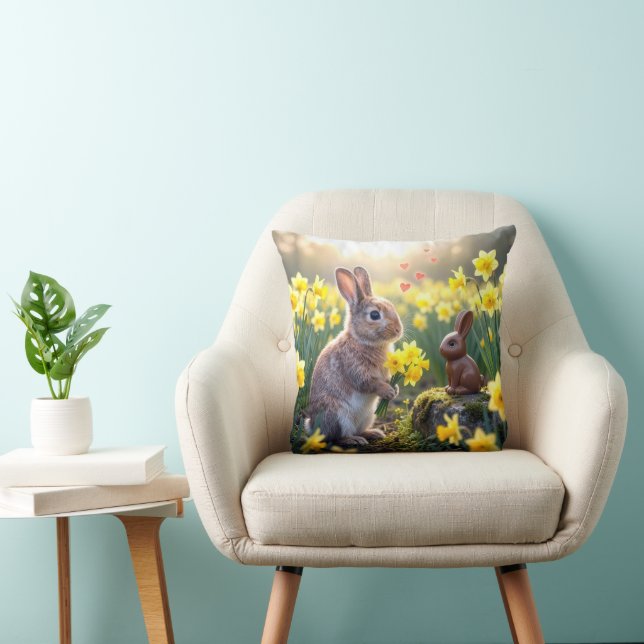Påskharen med narcisser  kudde (Stol)