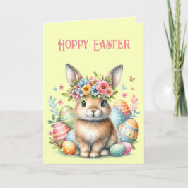 Påskharen med påskägg, blommor kort