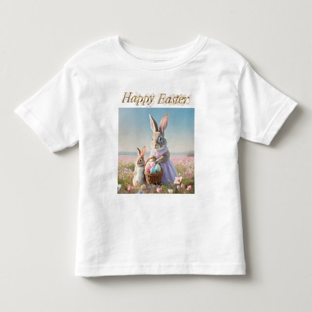 Påskharen med påskägg Glad påsk T Shirt (Framsida)