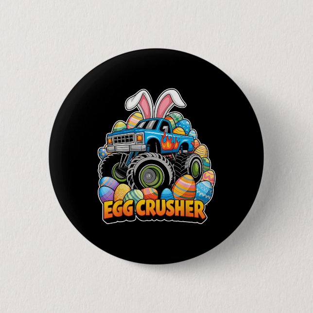 Påskharen Monster Truck Äggkrossar Rolig Påsk Knapp (Framsida)