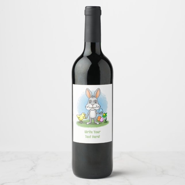 Påskharen och hönan vinflaska etikett (Framsida)