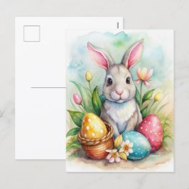 Påskharen och målade ägg Semesterkort Helg Vykort