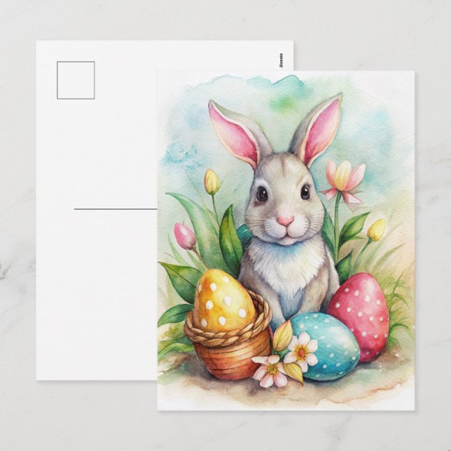 Påskharen och målade ägg Semesterkort Helg Vykort (Fram/baksida)