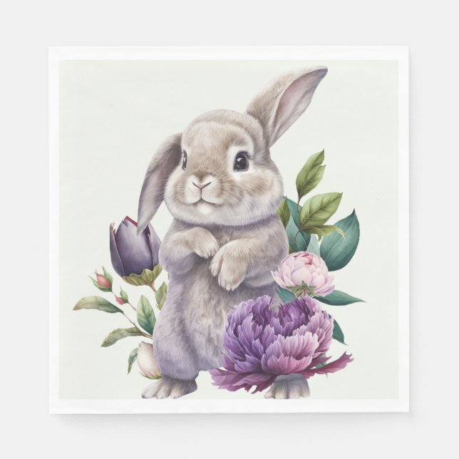 Påskharen och peoniblommor pappersservett (Framsidan)