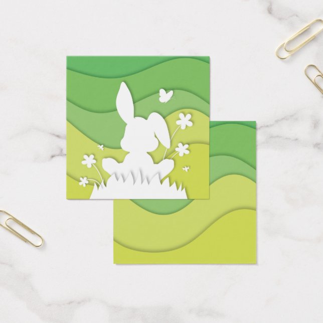 Påskharen papper klippt grön natur vår  fyrkantigt visitkort (Kontor)