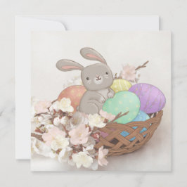 Påskharen, påskägg & blommor illustration inbjudningar