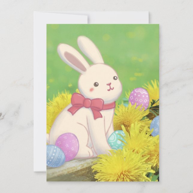 Påskharen, påskägg & blommor illustration inbjudningar (Framsida)