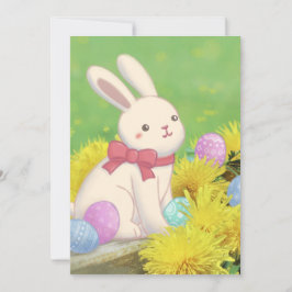 Påskharen, påskägg & blommor illustration inbjudningar