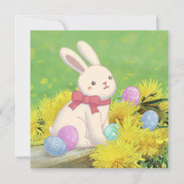 Påskharen, påskägg & blommor illustration inbjudningar