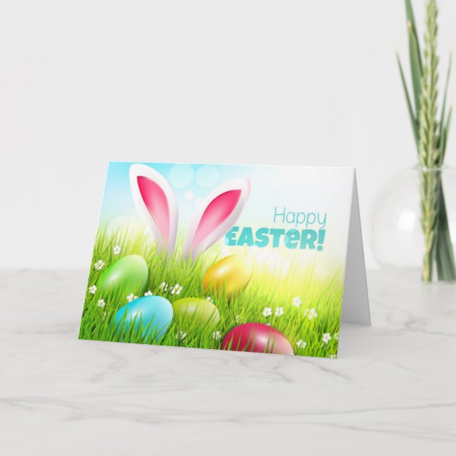Påskharen Påskägg Blommor Påsk Kort (Framsida)