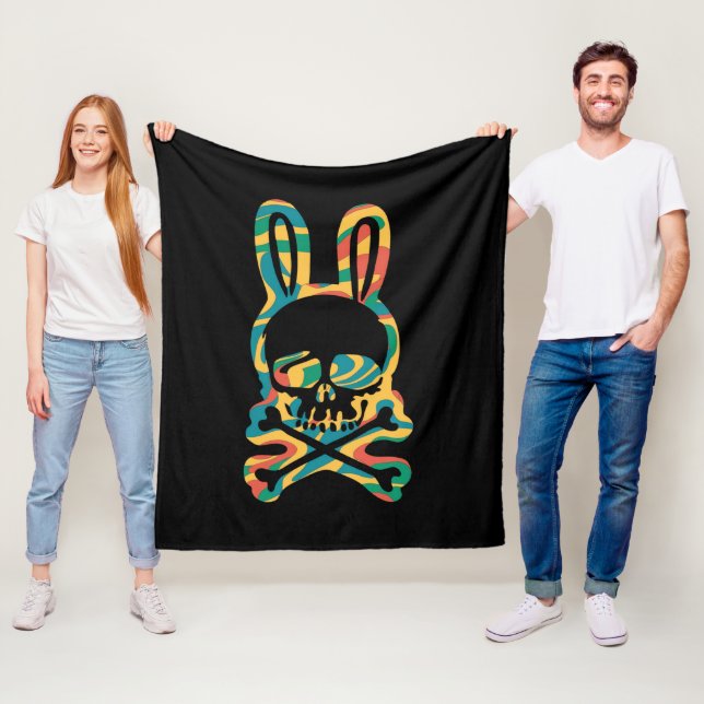 Påskharen Retro Tie Dye Kanin Dödskalle Kors Ben Fleecefilt (På plats)