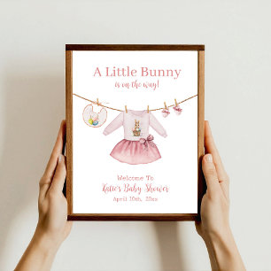 Påskharen Rosa Klänning Flicka Bebis Shower Välkom Poster