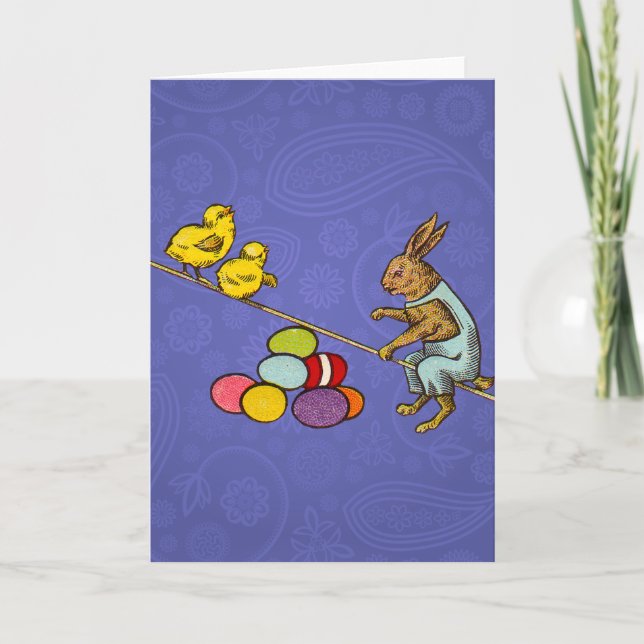 Påskharen ruvar ägg illustration helgkort (Framsida)