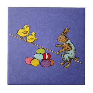 Påskharen ruvar ägg illustration kakelplatta