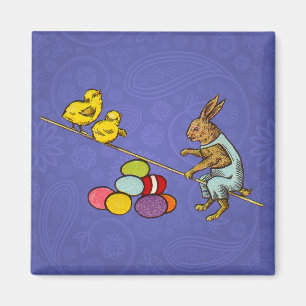 Påskharen ruvar ägg illustration magnet