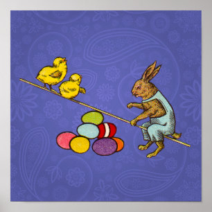 Påskharen ruvar ägg illustration poster