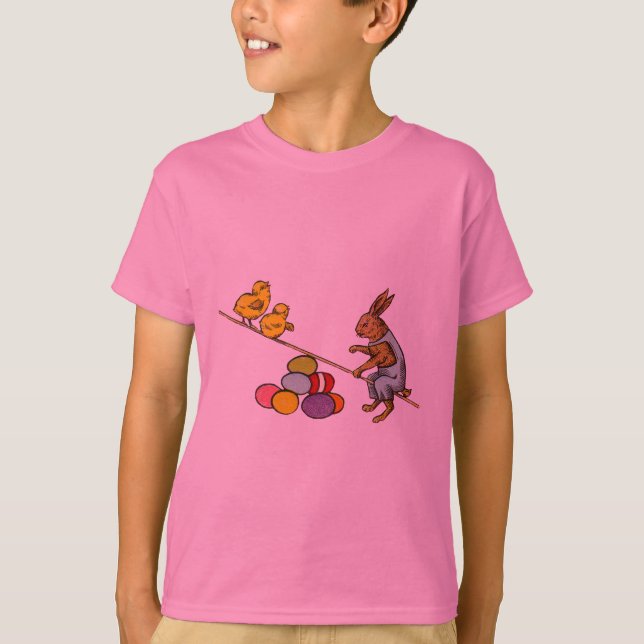 Påskharen ruvar ägg illustration t-shirt (Framsida)