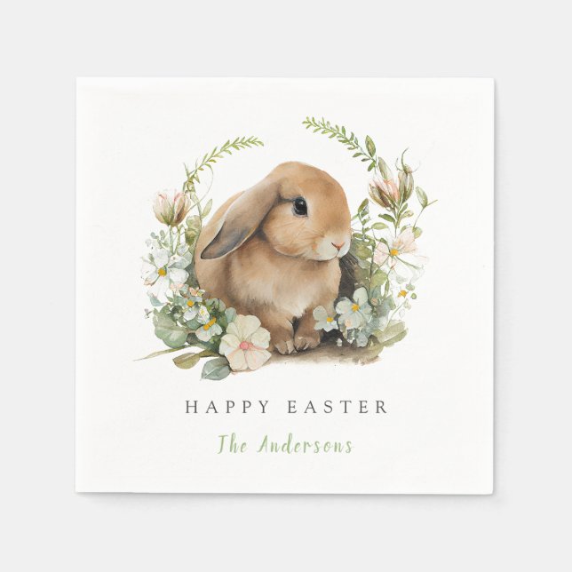 Påskharen servetter med blommotiv (Framsidan)