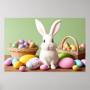 Påskharen sittande i en korg poster