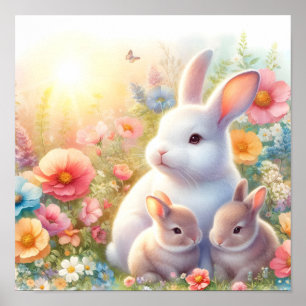 Påskharen vår familj blomsterträdgård poster