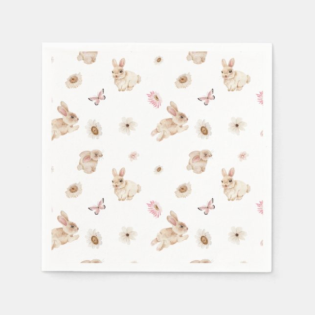 Påskharen vårblommor baby shower pappersservett (Framsidan)