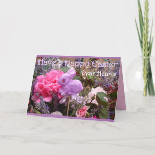 Påskharen vårblommor lila blommor Kort