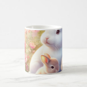 Påskharen vårfamilj blomsterträdgård kaffemugg