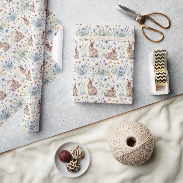 Påskharen Vattenfärg Blommig Vår Presentpapper (Hantverk)