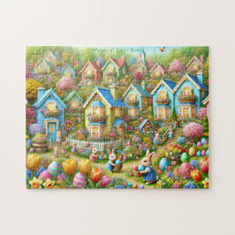 Påskharens by, pastellmålade stugor pussel