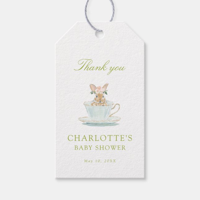 Påskharens Tekalas för Baby Shower Presentetikett (Framsidan)