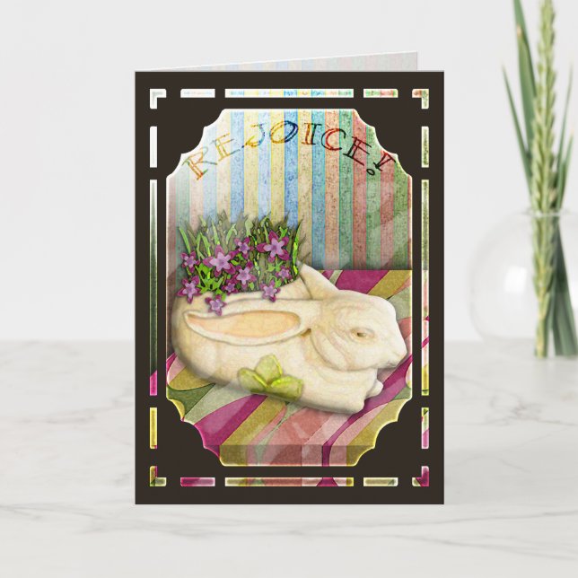 Påskhareplanteren i blomsterhandlare shoppar helgkort (Framsida)